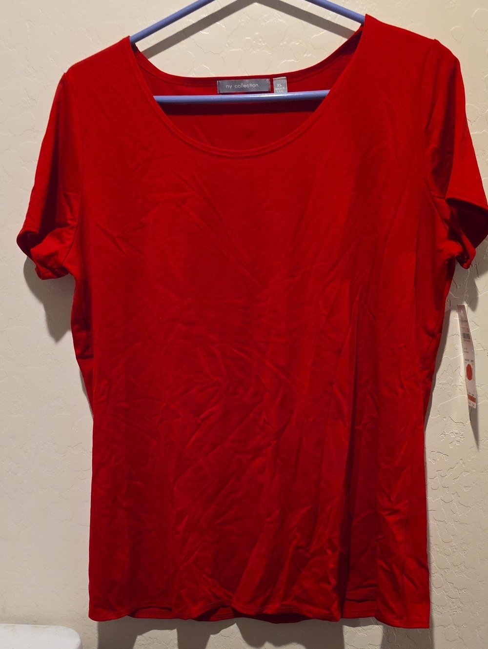 NY Collection Red Short Sleeve Scoop Neck Tee - Picture 1 of 7
